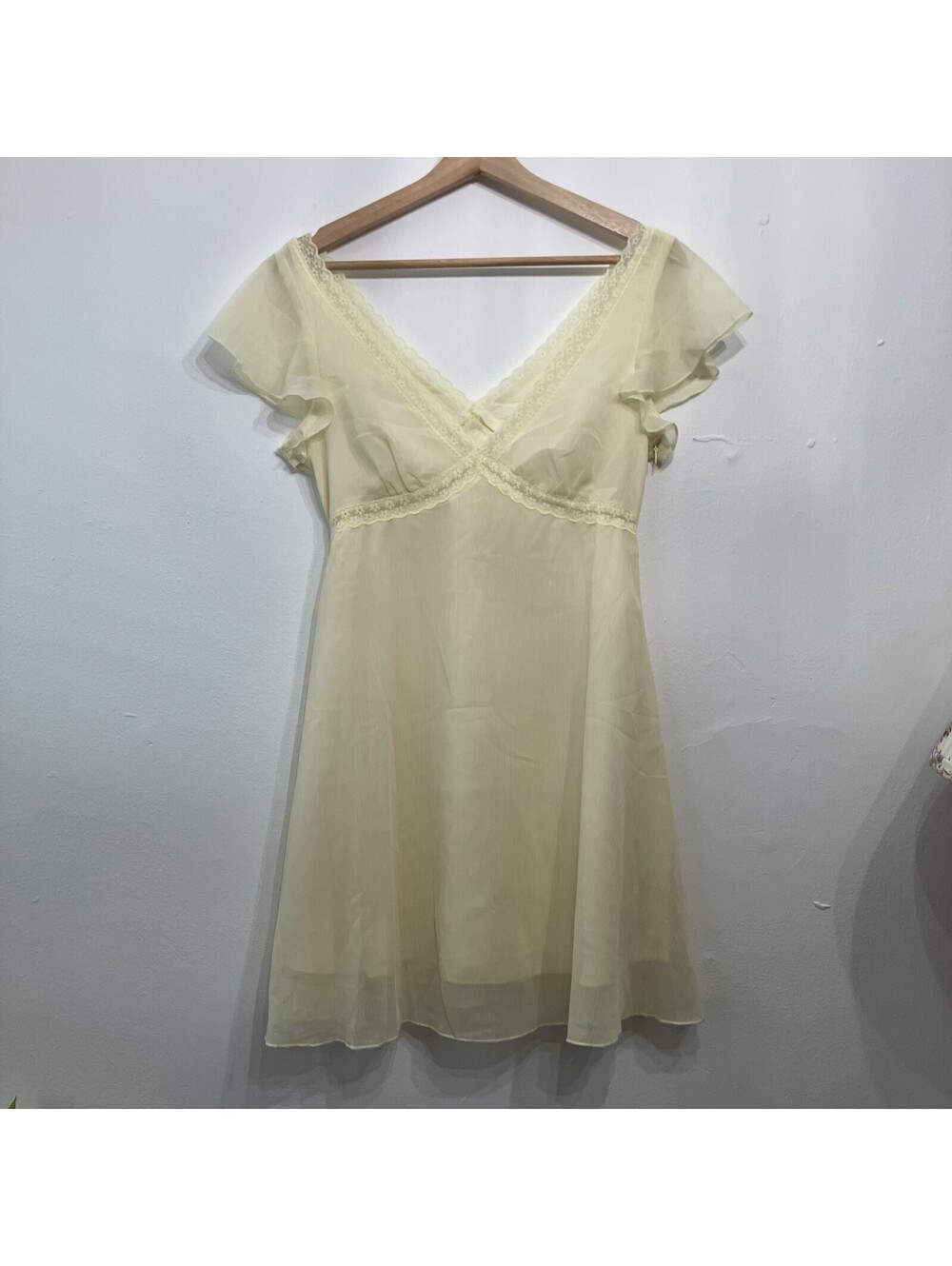 Coquette Butter Yellow Sheer Dainty Lace Babydoll Dress Fairy Romantic Medium